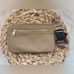 Vegan Leather Bum Bag Fanny Pack Boutique New | Stone/Taupe | Adjustable Strap